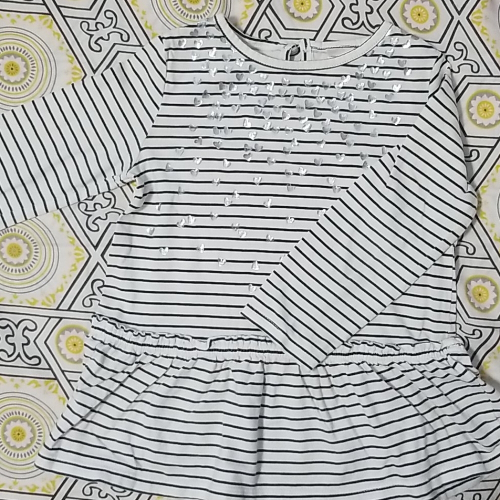White navy striped tunic top with silver heart